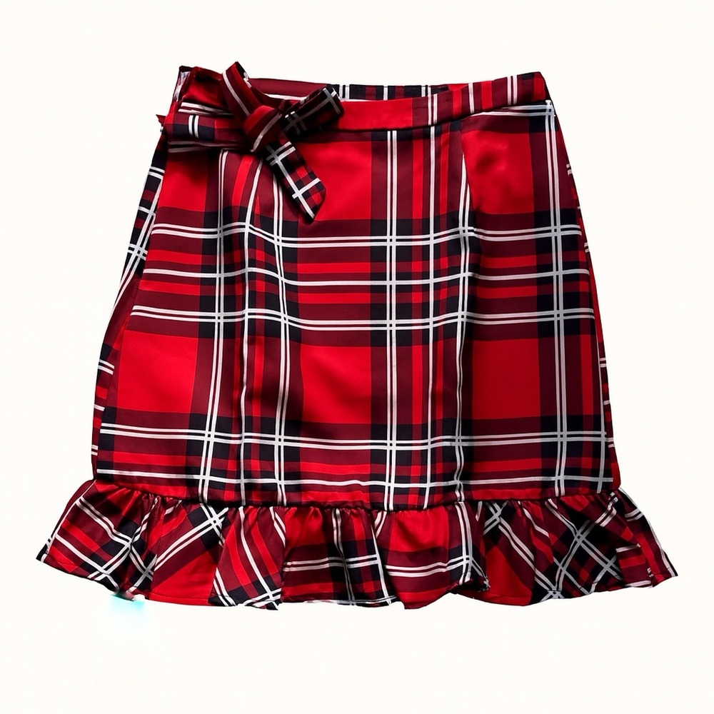 NWT Retro Stage Red Plaid Tantan Ruffle Mini Skirt Size Medium